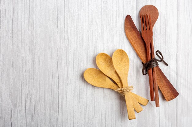 wooden spoons and kitchen tools flatlay